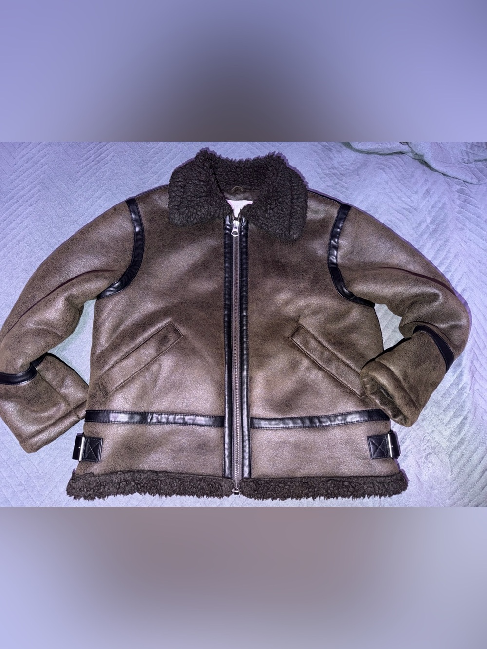 Zara Kids Faux Shearling Aviator Jacket Size 9